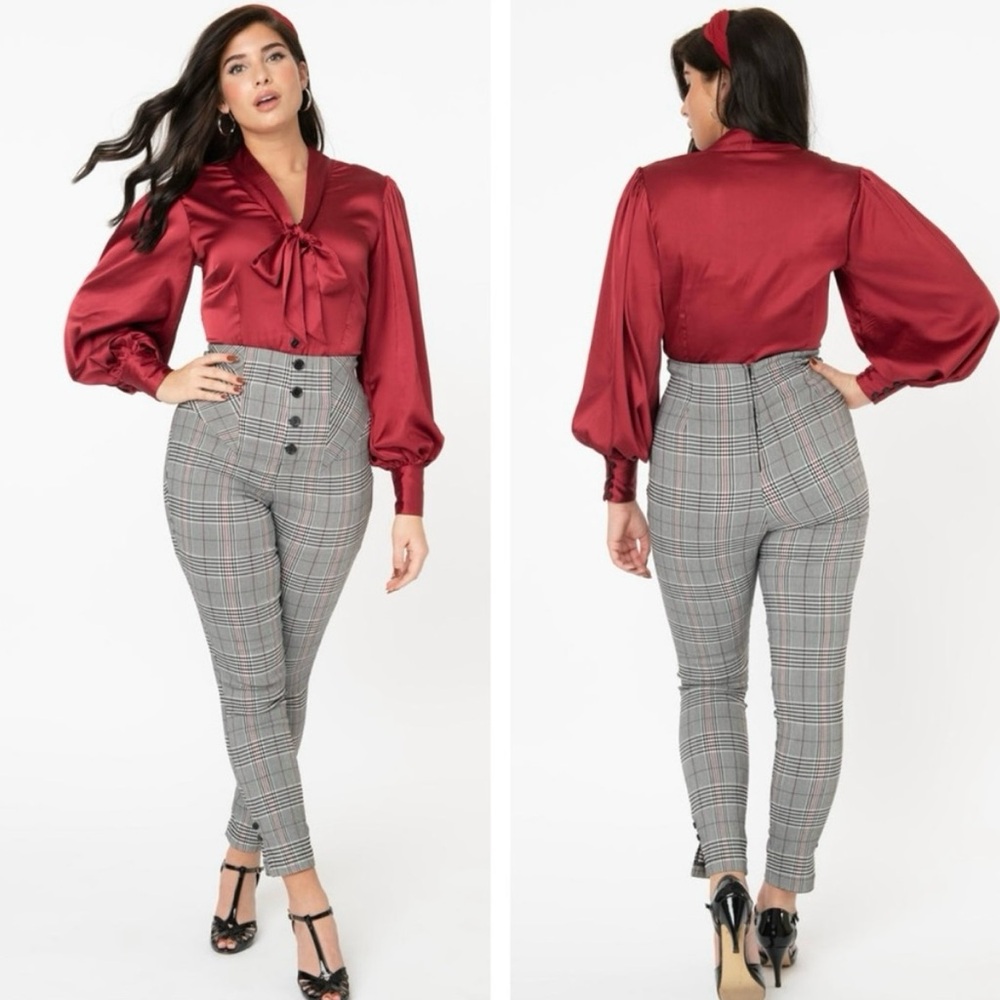 Unique Vintage Glen Plaid High Waisted Cigarette Pant